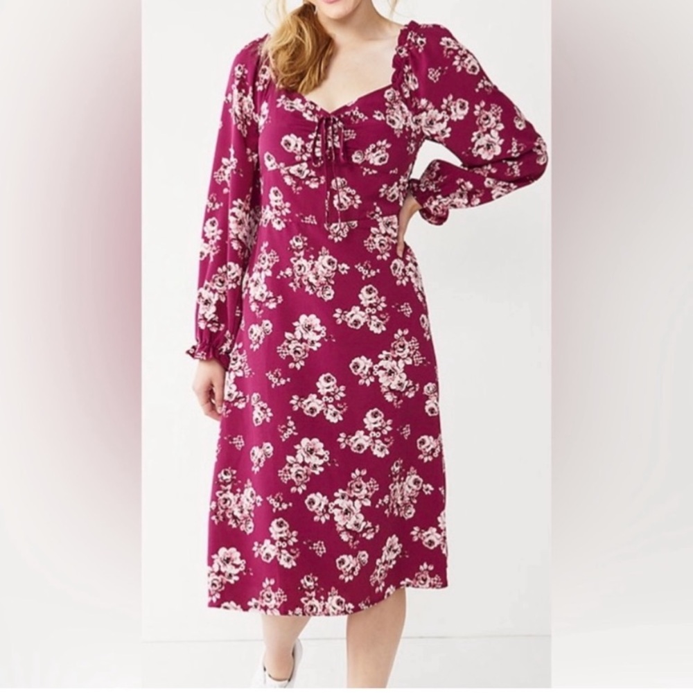 As U Wish Red Midi Dress with Cowl Neck and Bishop Sleeves